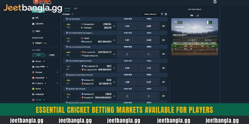 Essential cricket betting markets available for players