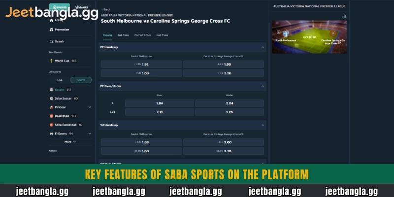 Key features of SABA Sports on the platform